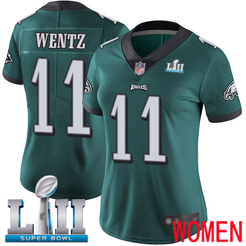 Women Philadelphia Eagles 11 Carson Wentz Midnight Green Team Color Vapor Untouchable NFL Jersey Limited